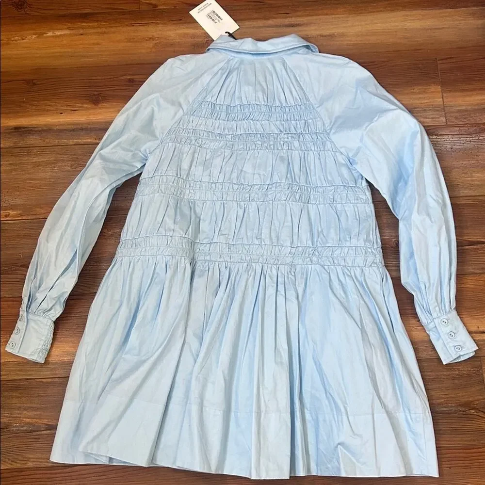 SOVERE Zola Smock Dress in Soft BLUE Mini Long Sleeve NEW Size small
